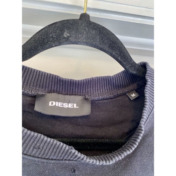 Diesel Logo Graphic Sweatshirt Mens Size Med Black Crew Neck Pullover Distressed - Picture 7 of 8